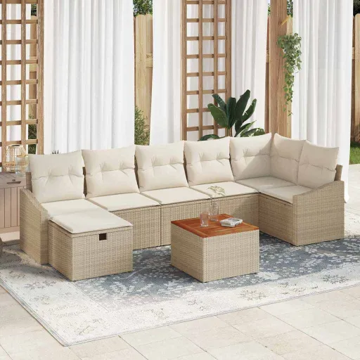 Conjunto de Sofá de Jardim   Bege Rattan Sintético (8 pcs)