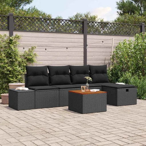 Conjunto de Sofá de Jardim   Preto Rattan Sintético (6 pcs)