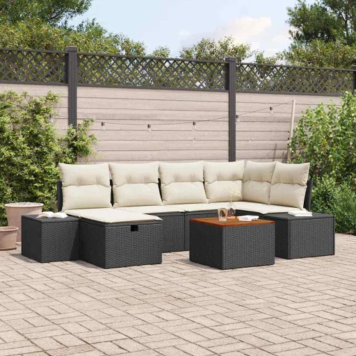 Conjunto de Sofá de Jardim   Preto Rattan Sintético (7 pcs)