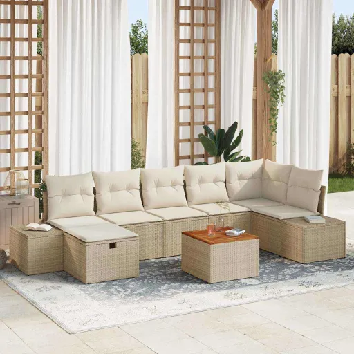 Conjunto de Sofá de Jardim   Bege Rattan Sintético (8 pcs)