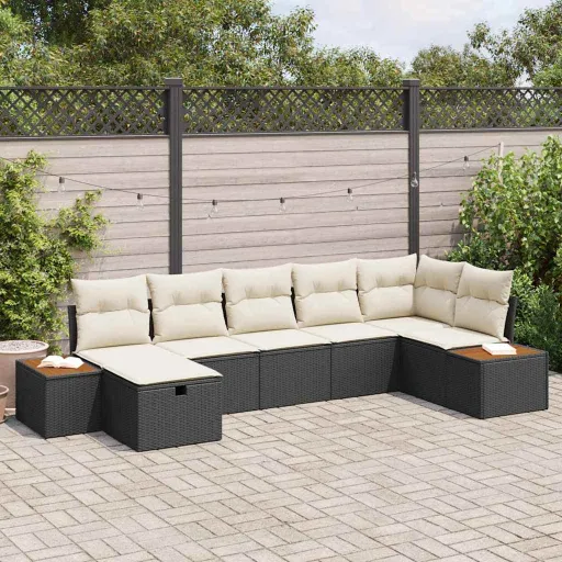 Conjunto de Sofá de Jardim   Preto Rattan Sintético (7 pcs)