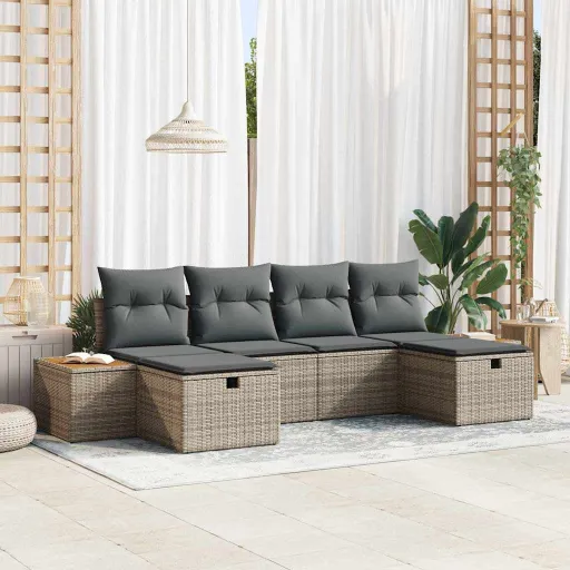 Conjunto de Sofá de Jardim com Almofada   Cinzeto Vime PE (6 pcs)