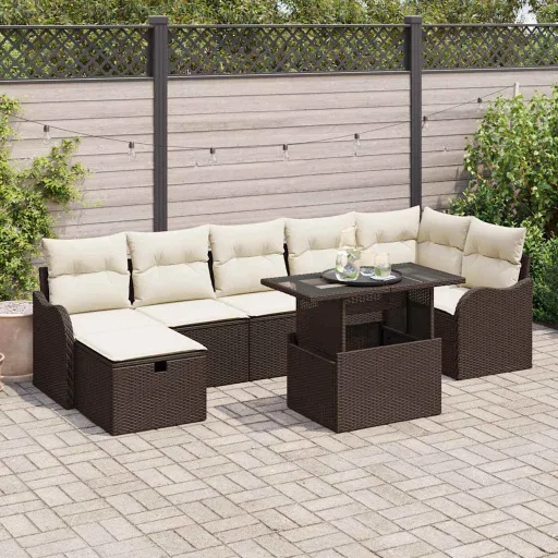 Conjunto de Sofá de Jardim   Castanho Rattan Sintético (8 pcs)