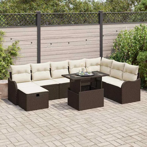 Conjunto de Sofá de Jardim   Castanho Rattan Sintético (9 pcs)