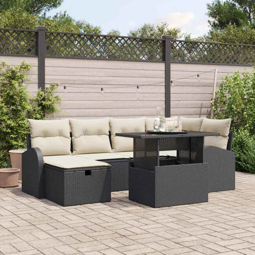 Conjunto de Sofá de Jardim   Preto Rattan Sintético (7 pcs)