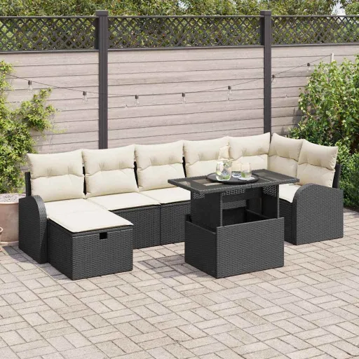 Conjunto de Sofá de Jardim   Preto Rattan Sintético (8 pcs)