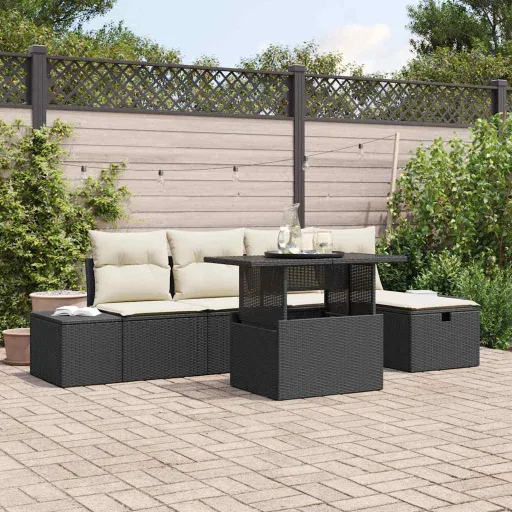 Conjunto de Sofá de Jardim   Preto Vime PE (6 pcs)