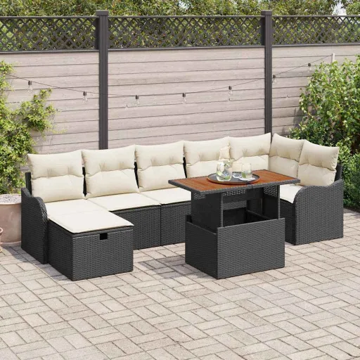Conjunto de Sofá de Jardim   Preto Rattan Sintético (8 pcs)