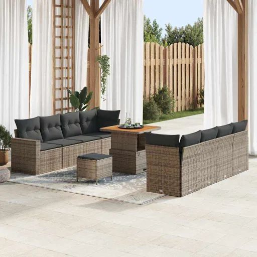 Conjunto de Sofá de Jardim   Cinzeto Vime PE (11 pcs)