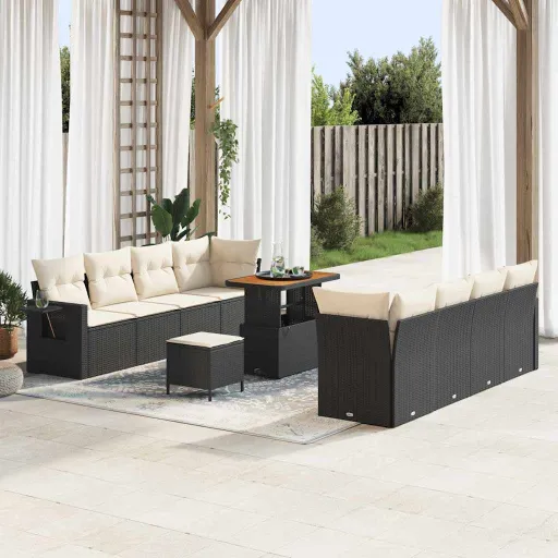 Conjunto de Sofá de Jardim   Preto Rattan Sintético (11 pcs)
