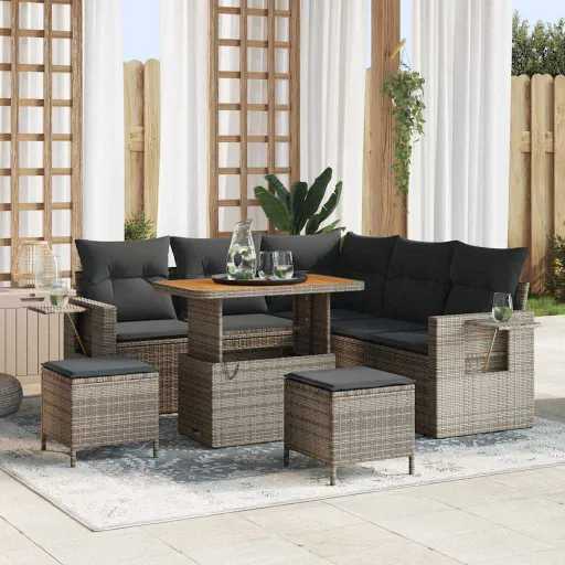 Conjunto de Sofá de Jardim   Cinzeto Vime PE (8 pcs)