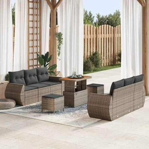 Conjunto de Sofá de Jardim   Cinzeto Vime PE (9 pcs)