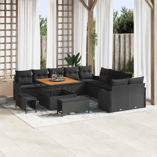 Conjunto de Sofá de Jardim   Preto Vime PE (13 pcs)