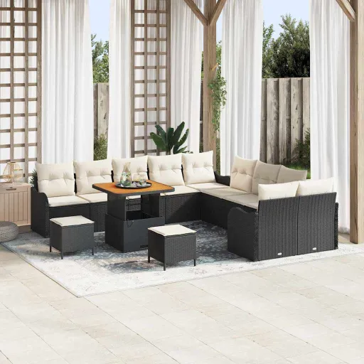 Conjunto de Sofá de Jardim   Preto Vime PE (13 pcs)