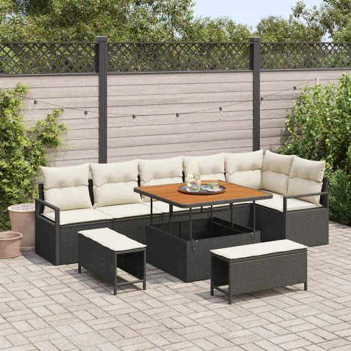 Conjunto de Sofá de Jardim   Preto Rattan Sintético (9 pcs)