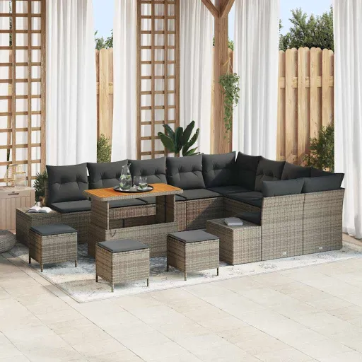 Conjunto de Sofá de Jardim com Almofada   Cinzeto Vime PE (13 pcs)