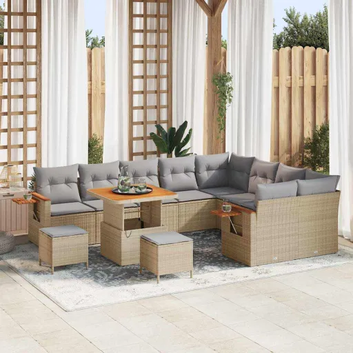 Conjunto de Sofá de Jardim   Bege e Cinza Claro (12 pcs)