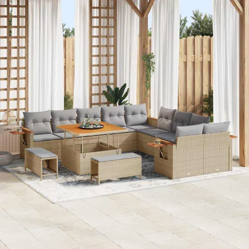 Conjunto de Sofá de Jardim   Bege e Cinza Claro (13 pcs)