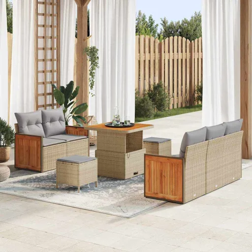 Conjunto de Sofá de Jardim   Bege e Cinza Claro (8 pcs)