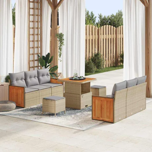 Conjunto de Sofá de Jardim   Bege e Cinza Claro (9 pcs)