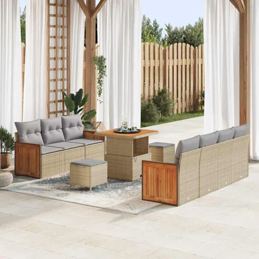 Conjunto de Sofá de Jardim   Bege e Cinza Claro (10 pcs)