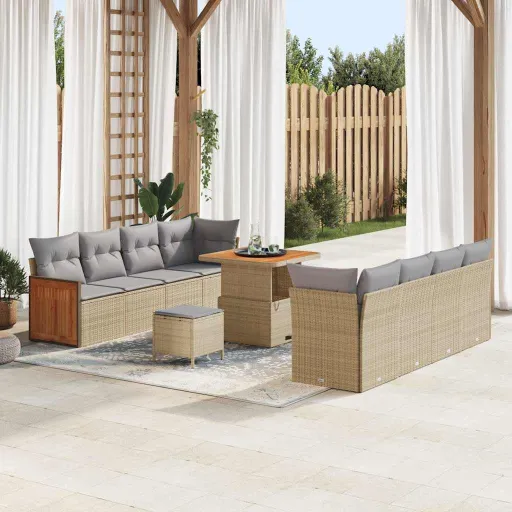 Conjunto de Sofá de Jardim   Bege e Cinza Claro (11 pcs)