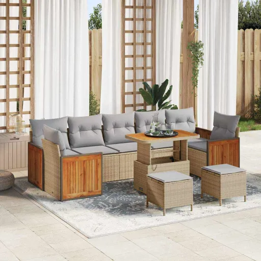 Conjunto de Sofá de Jardim   Bege e Cinza Claro (10 pcs)
