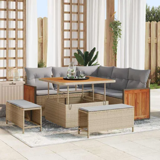 Conjunto de Sofá de Jardim   Bege e Cinza Claro (8 pcs)