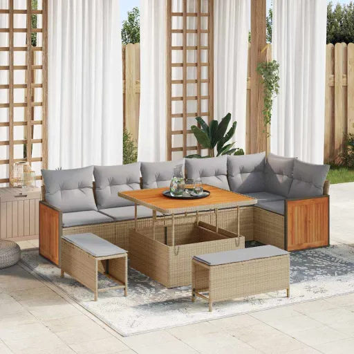 Conjunto de Sofá de Jardim   Bege e Cinza Claro (9 pcs)