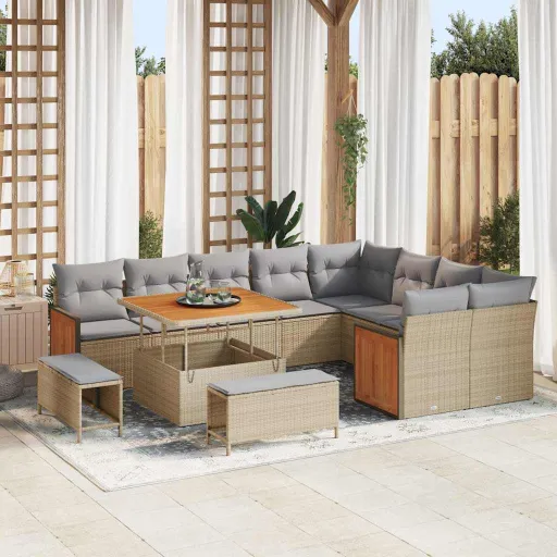 Conjunto de Sofá de Jardim   Bege e Cinza Claro (12 pcs)