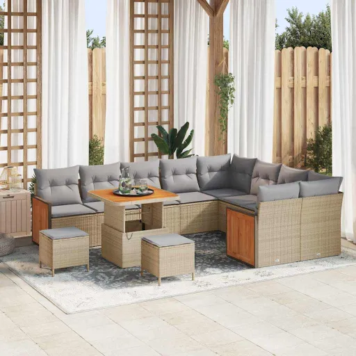 Conjunto de Sofá de Jardim   Bege e Cinza Claro (12 pcs)