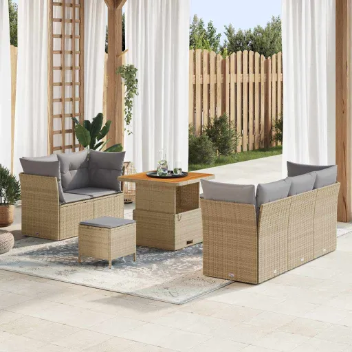 Conjunto de Sofá de Jardim   Bege e Cinzento Claro (8 pcs)
