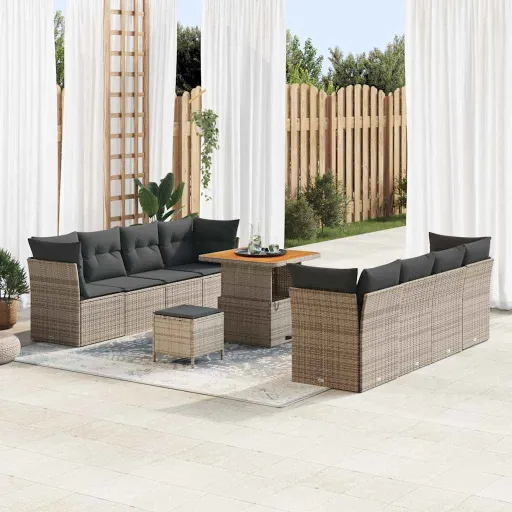 Conjunto de Sofá de Jardim com Almofada Manual   Cinzeto (11 pcs)