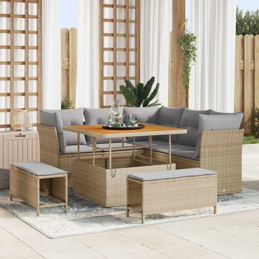 Conjunto de Sofá de Jardim   Bege e Cinzento Claro (8 pcs)