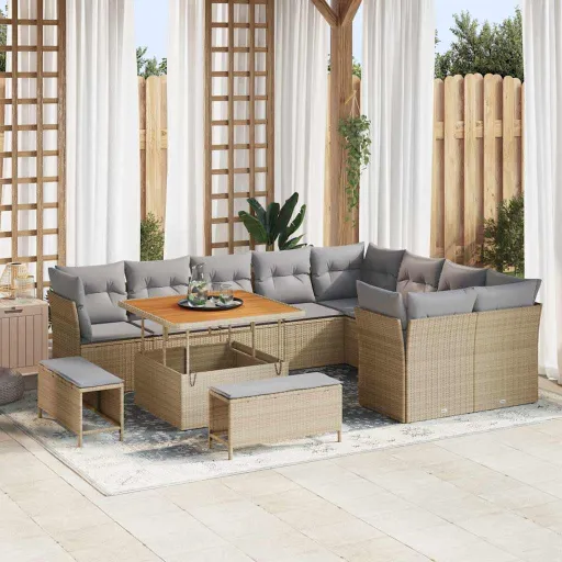Conjunto de Sofá de Jardim   Bege e Cinzento Claro (12 pcs)