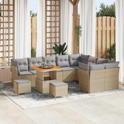 Conjunto de Sofá de Jardim   Bege e Cinzento Claro (12 pcs)