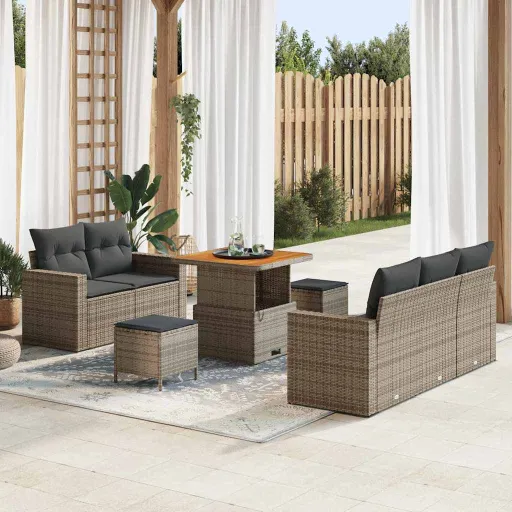 Conjunto de Sofá de Jardim com Almofada Manual   Cinzeto (8 pcs)