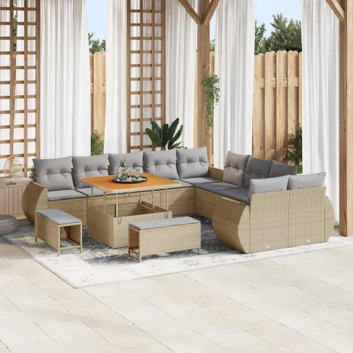 Conjunto de Sofá de Jardim   Bege e Cinzento Claro (13 pcs)
