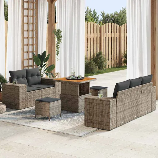 Conjunto de Sofá de Jardim com Almofada   Cinzeto (8 pcs)