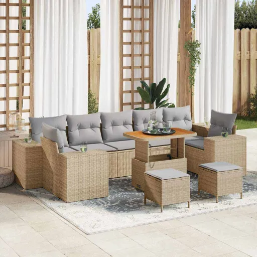 Conjunto de Sofá de Jardim   Bege e Cinza Claro (10 pcs)