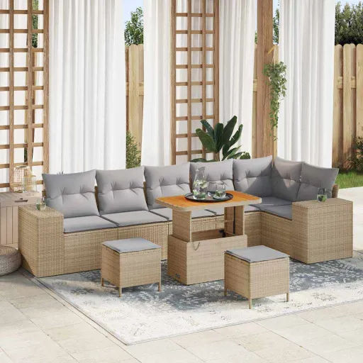 Conjunto de Sofá de Jardim   Bege e Cinza Claro (9 pcs)