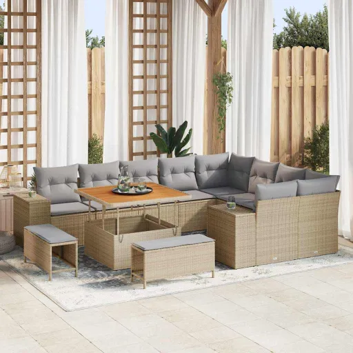 Conjunto de Sofá de Jardim   Bege e Cinza Claro (12 pcs)