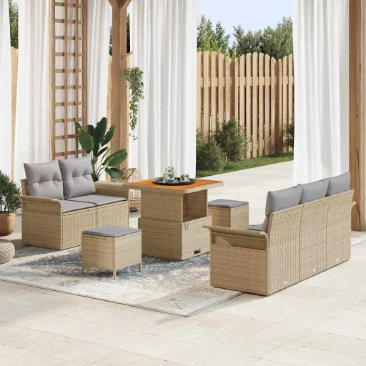 Conjunto de Sofá de Jardim   Bege e Cinza Claro (8 pcs)