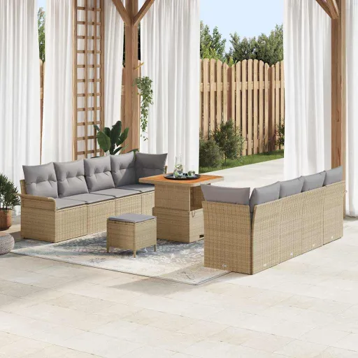 Conjunto de Sofá de Jardim   Bege e Cinza Claro (11 pcs)
