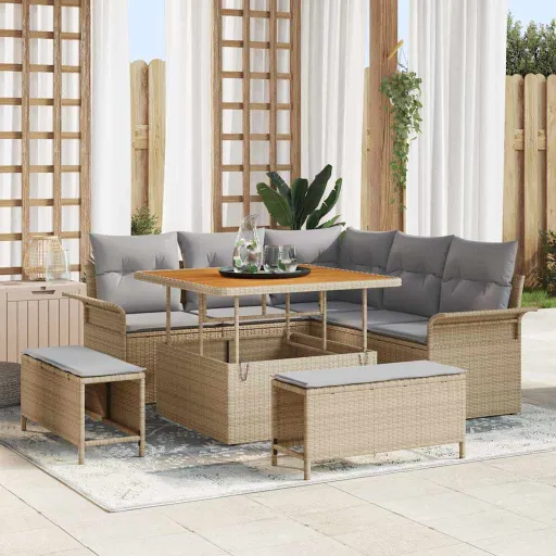 Conjunto de Sofá de Jardim   Bege e Cinza Claro (8 pcs)