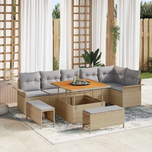 Conjunto de Sofá de Jardim   Bege e Cinza Claro (9 pcs)