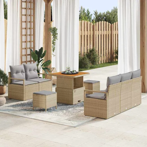 Conjunto de Sofá de Jardim   Bege e Cinza Claro (8 pcs)