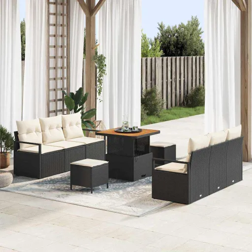 Conjunto de Sofá de Jardim   Preto Rattan Sintético (9 pcs)