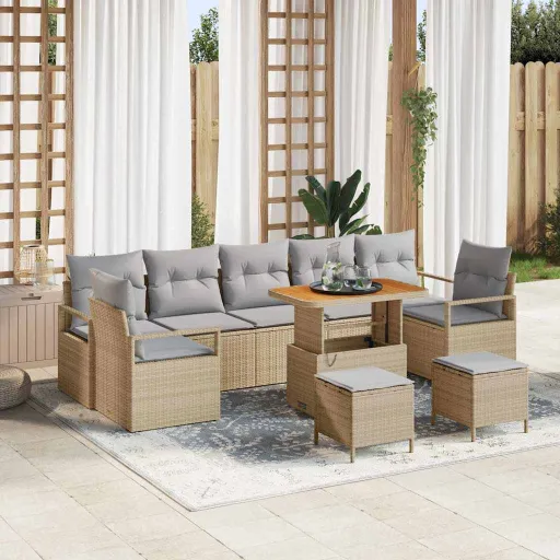 Conjunto de Sofá de Jardim   Bege e Cinza Claro (10 pcs)