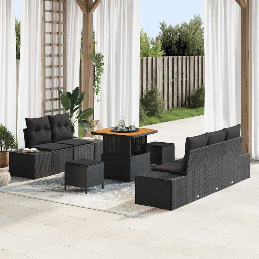 Conjunto de Sofá de Jardim   Preto Rattan Sintético (8 pcs)